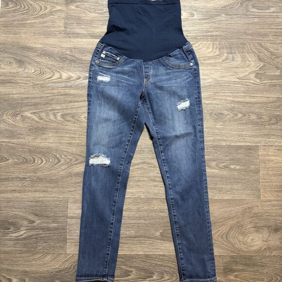 Adriano Goldschmied Denim - AG Adriano Goldschmied Maternity Skinny Jeans 29 Dark Wash Distressed Full Panel